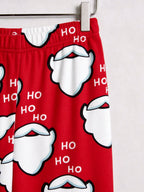 Red Santa Beard and Ho Ho Ho Letter Graphic Matching Couple Christmas Pajamas
