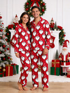 Red Santa Beard and Ho Ho Ho Letter Graphic Matching Couple Christmas Pajamas