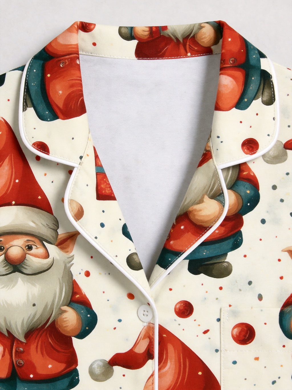 Beige Cute Santa Gnome with Gift Box Print Matching Couple Holiday PJs