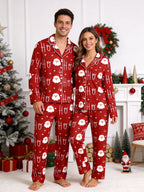 Red Santa Claus Face and Starry Print Matching Couple Christmas Sleepwear