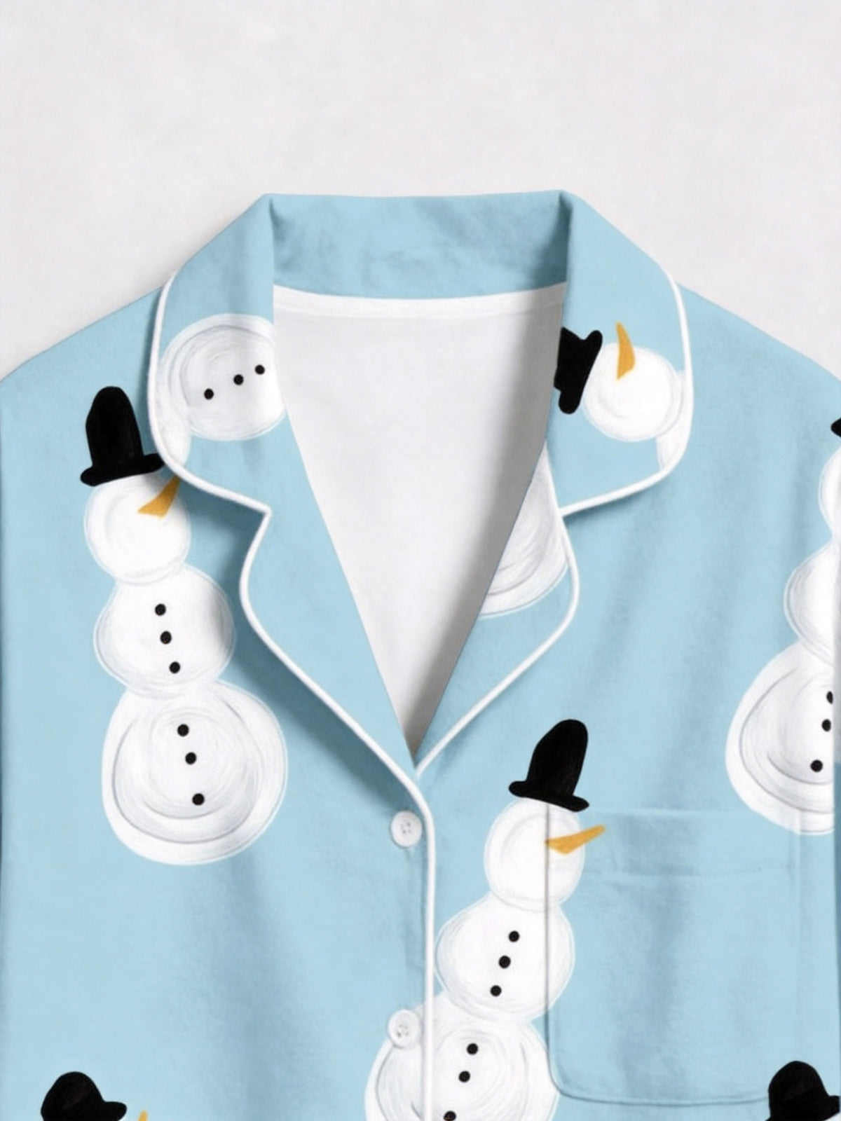 Light Blue Top Hat Snowman Print Matching Couple Winter Holiday Pajamas