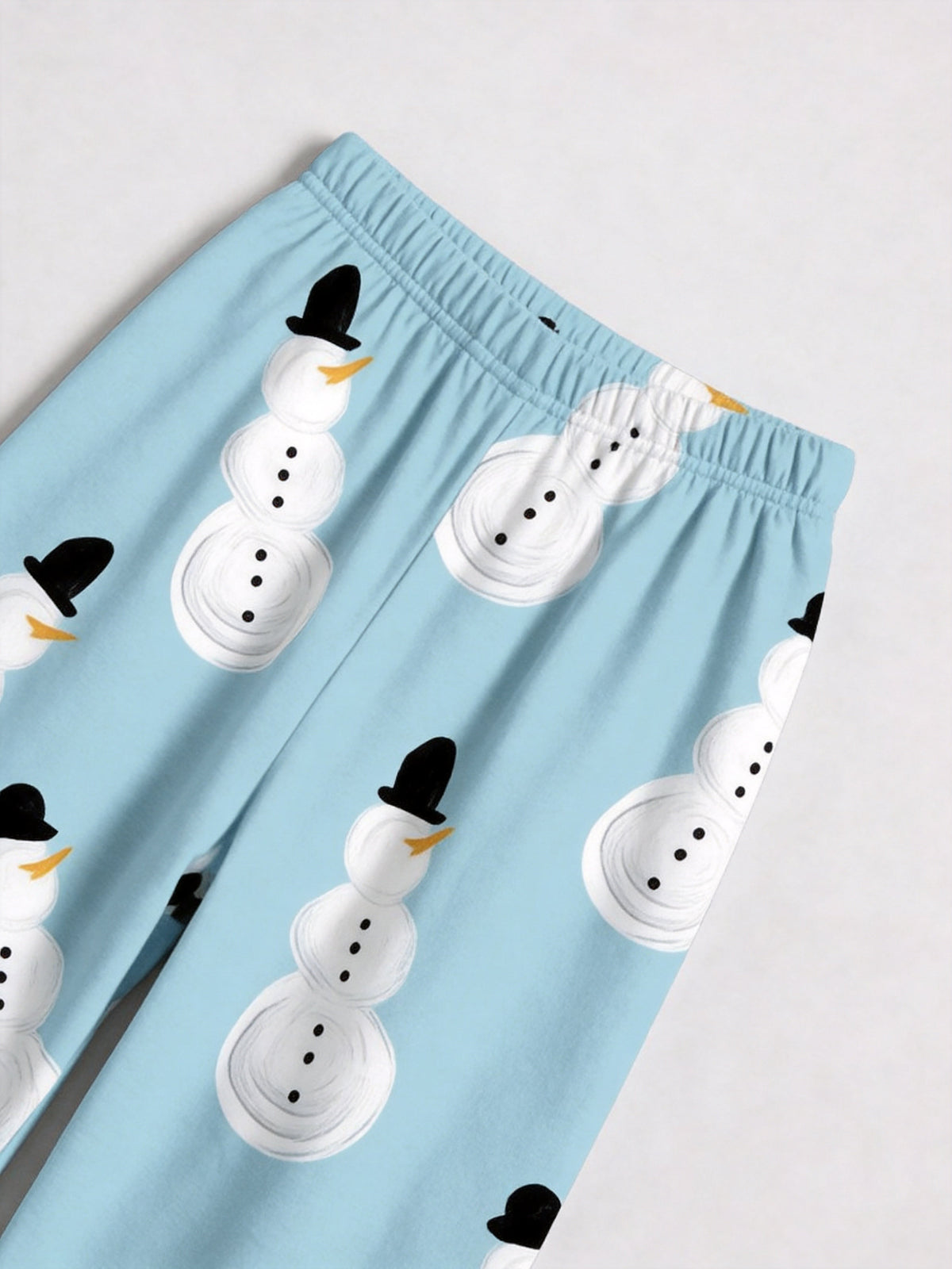 Light Blue Top Hat Snowman Print Matching Couple Winter Holiday Pajamas