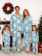 Light Blue Top Hat Snowman Print Matching Couple Winter Holiday Pajamas