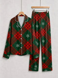 Red and Green Plaid with Snowflakes Matching Couple Christmas Pajamas PJs
