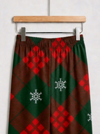 Red and Green Plaid with Snowflakes Matching Couple Christmas Pajamas PJs