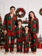 Red and Green Plaid with Snowflakes Matching Couple Christmas Pajamas PJs