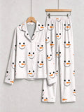 White Snowman Face and Polka Dot Print Matching Couple Christmas Pajamas