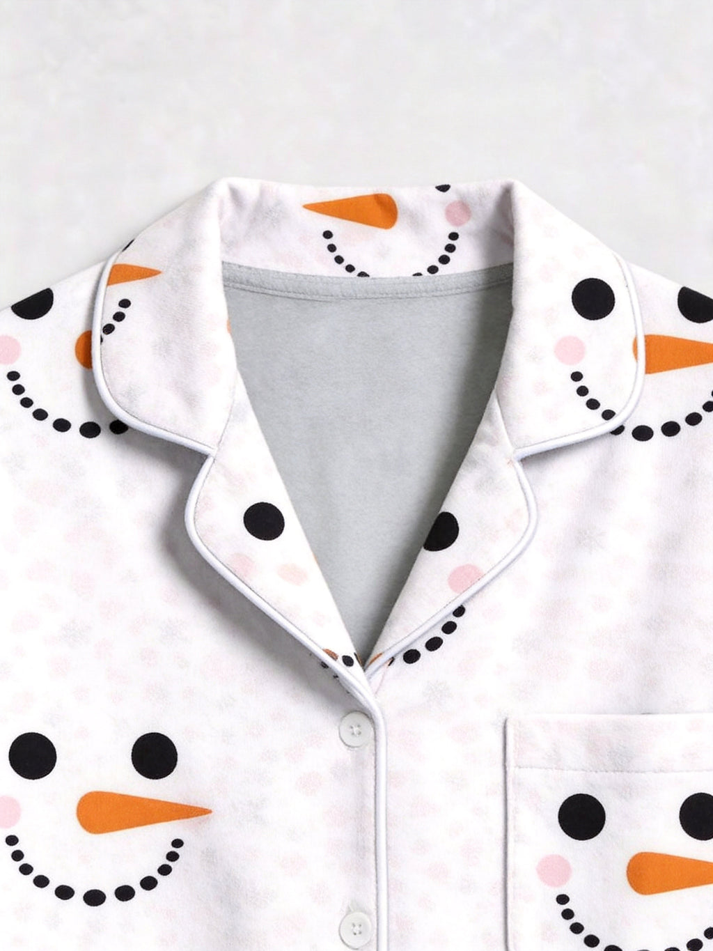 White Snowman Face and Polka Dot Print Matching Couple Christmas Pajamas