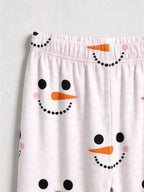 White Snowman Face and Polka Dot Print Matching Couple Christmas Pajamas