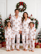 White Snowman Face and Polka Dot Print Matching Couple Christmas Pajamas