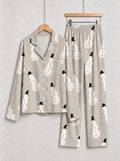 Grey Top Hat Snowman Print Long Sleeve Matching Couple Christmas Pajamas