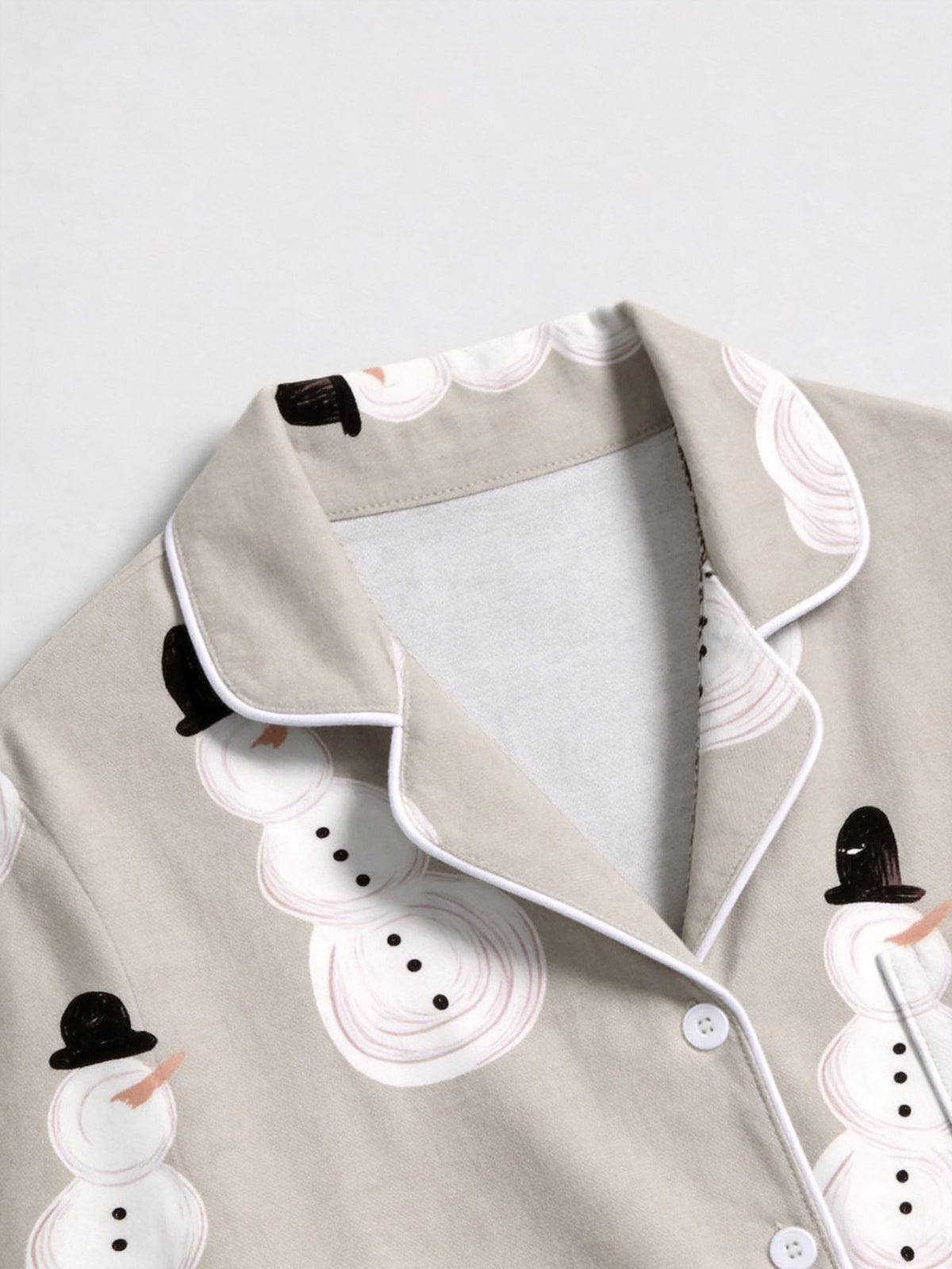 Grey Top Hat Snowman Print Long Sleeve Matching Couple Christmas Pajamas