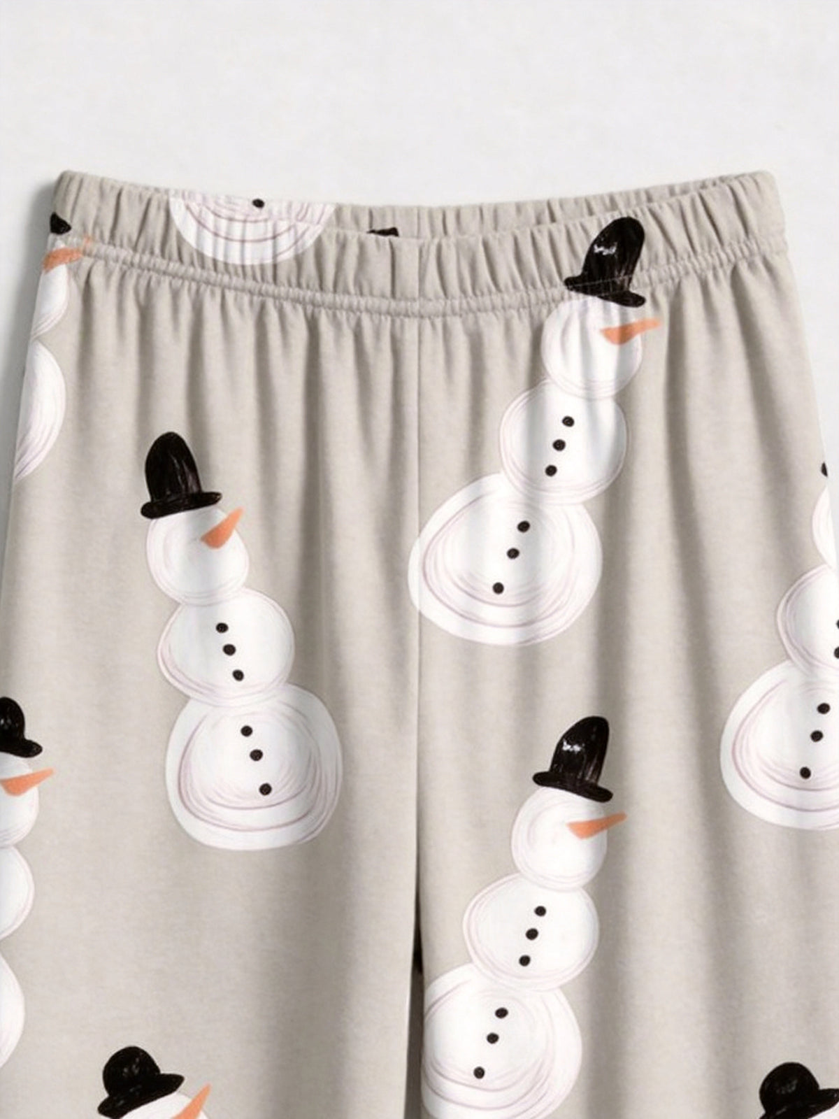 Grey Top Hat Snowman Print Long Sleeve Matching Couple Christmas Pajamas