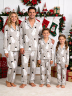 Grey Top Hat Snowman Print Long Sleeve Matching Couple Christmas Pajamas