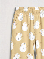 Yellow Cute Snowman Print Long Sleeve Button-Down Matching Couple Christmas Pajamas Set