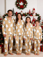 Yellow Cute Snowman Print Long Sleeve Button-Down Matching Couple Christmas Pajamas Set