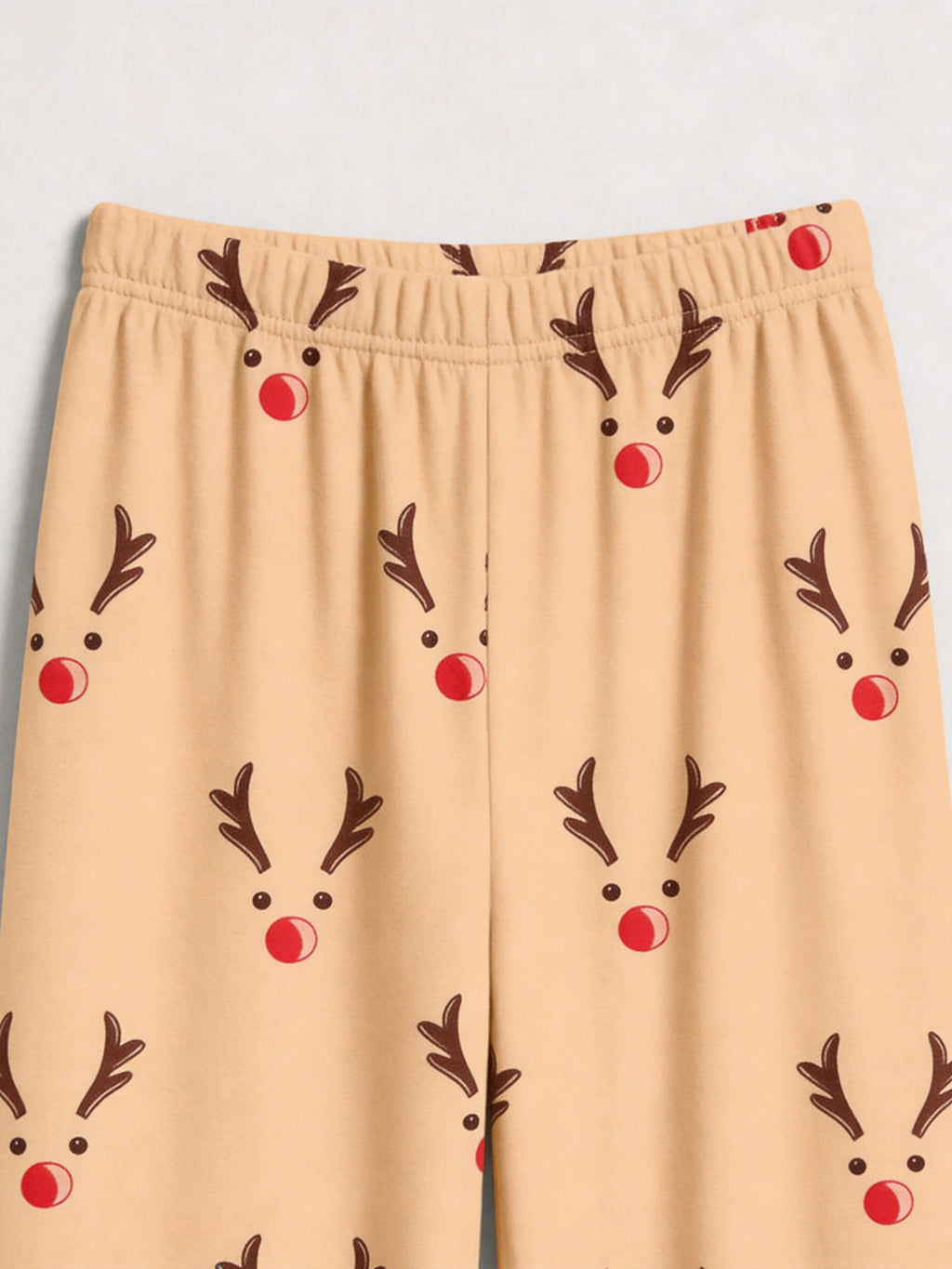 Khaki Red Nosed Reindeer Antlers Print Long Sleeve Matching Couple Pajamas