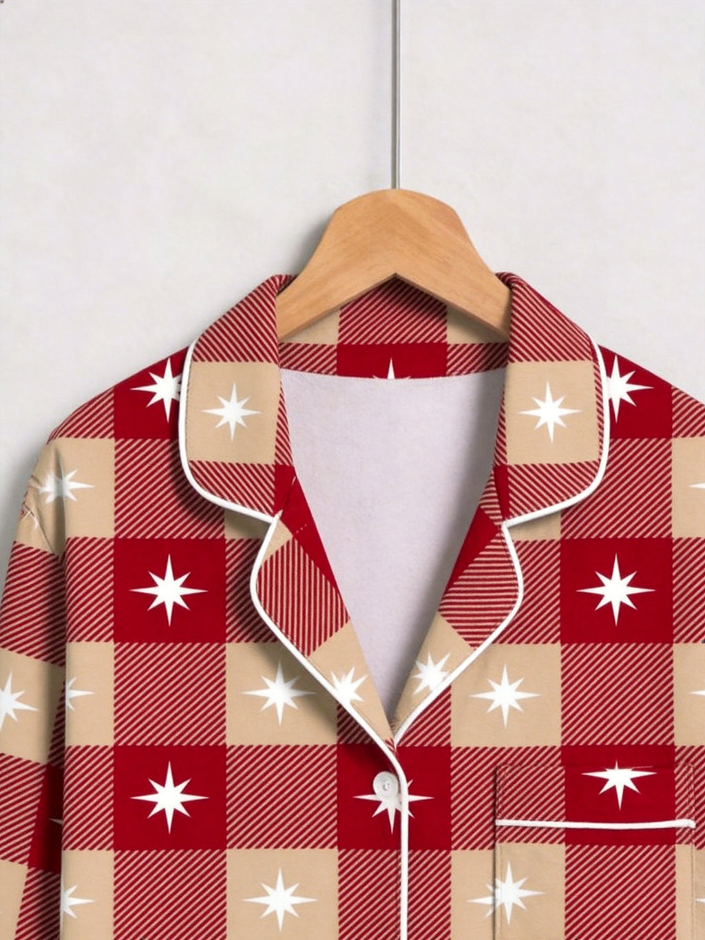 Red Gingham with Stars Matching Couple Christmas Pajamas Sleepwear