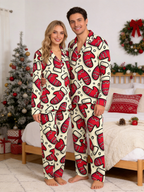 Red Mitten Print Christmas Matching Couple Pajamas Holiday Set