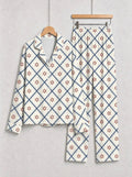 Blue Plaid with Red Winter Floral Print Button-Down Matching Couple Pajamas