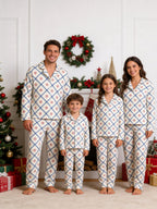 Blue Plaid with Red Winter Floral Print Button-Down Matching Couple Pajamas
