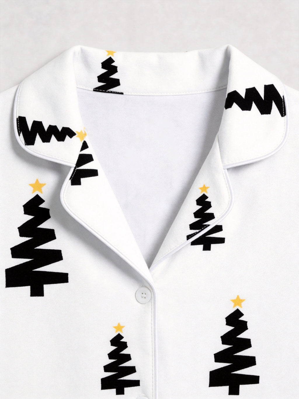Black and Gold Star Christmas Tree Print Button-Down Matching Couple Pajama Set