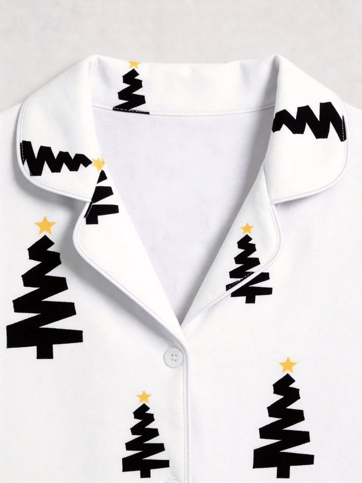 Black and Gold Star Christmas Tree Print Button-Down Matching Couple Pajama Set