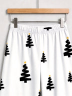 Black and Gold Star Christmas Tree Print Button-Down Matching Couple Pajama Set