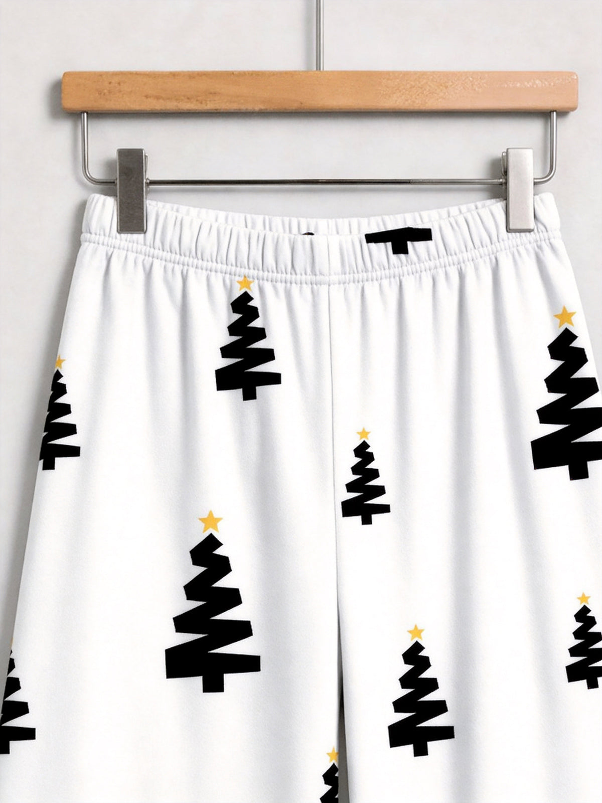 Black and Gold Star Christmas Tree Print Button-Down Matching Couple Pajama Set