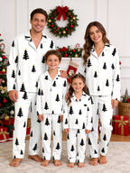 Black and Gold Star Christmas Tree Print Button-Down Matching Couple Pajama Set
