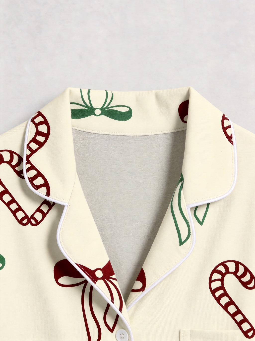 Candy Cane Heart and Bow Print Matching Couple Holiday Pajamas with Notch Collar