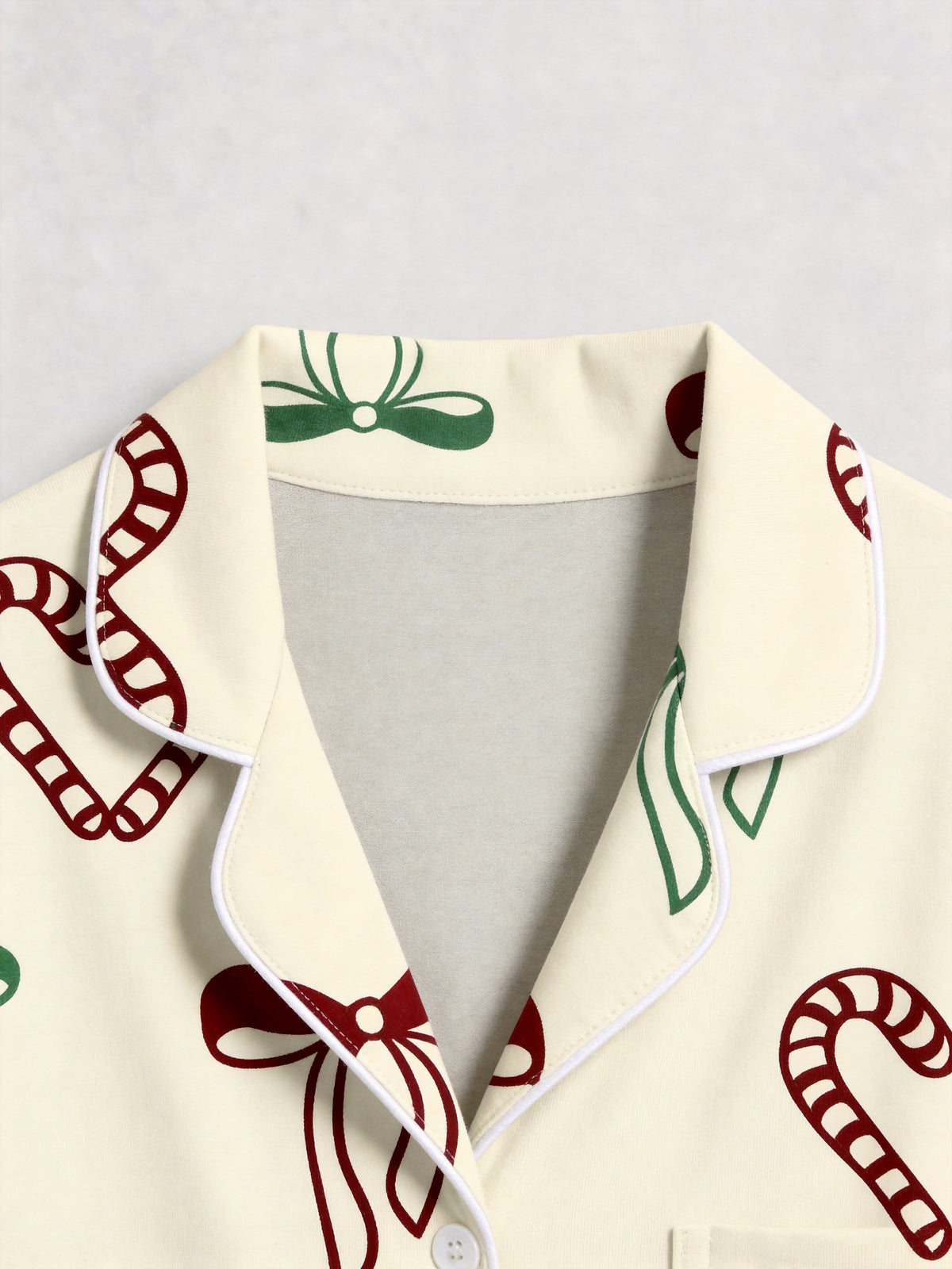 Candy Cane Heart and Bow Print Matching Couple Holiday Pajamas with Notch Collar