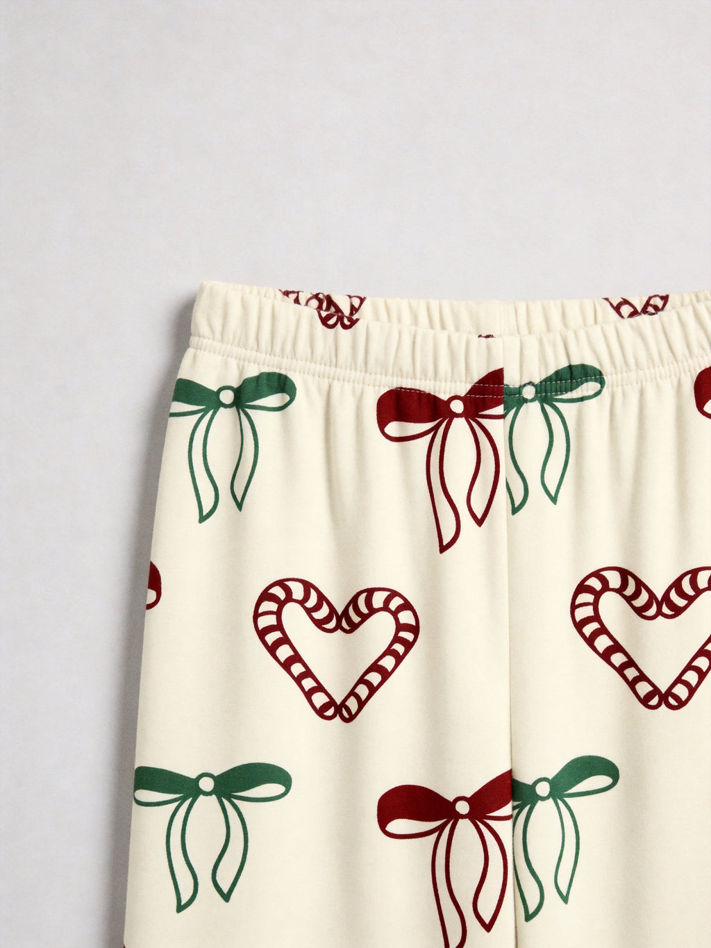 Candy Cane Heart and Bow Print Matching Couple Holiday Pajamas with Notch Collar