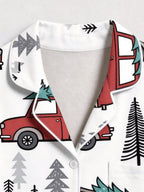 Red Christmas Car and Pine Tree Print Couple Matching Christmas Sleepwear Set