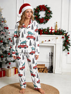 Red Christmas Car and Pine Tree Print Couple Matching Christmas Sleepwear Set