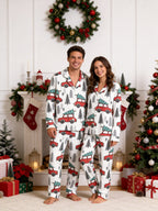 Red Christmas Car and Pine Tree Print Couple Matching Christmas Sleepwear Set