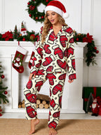 Red Mitten Print Christmas Matching Couple Pajamas Holiday Set