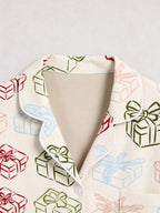 Colorful Christmas Gift Boxes Print Button-Down Matching Couple Holiday PJs