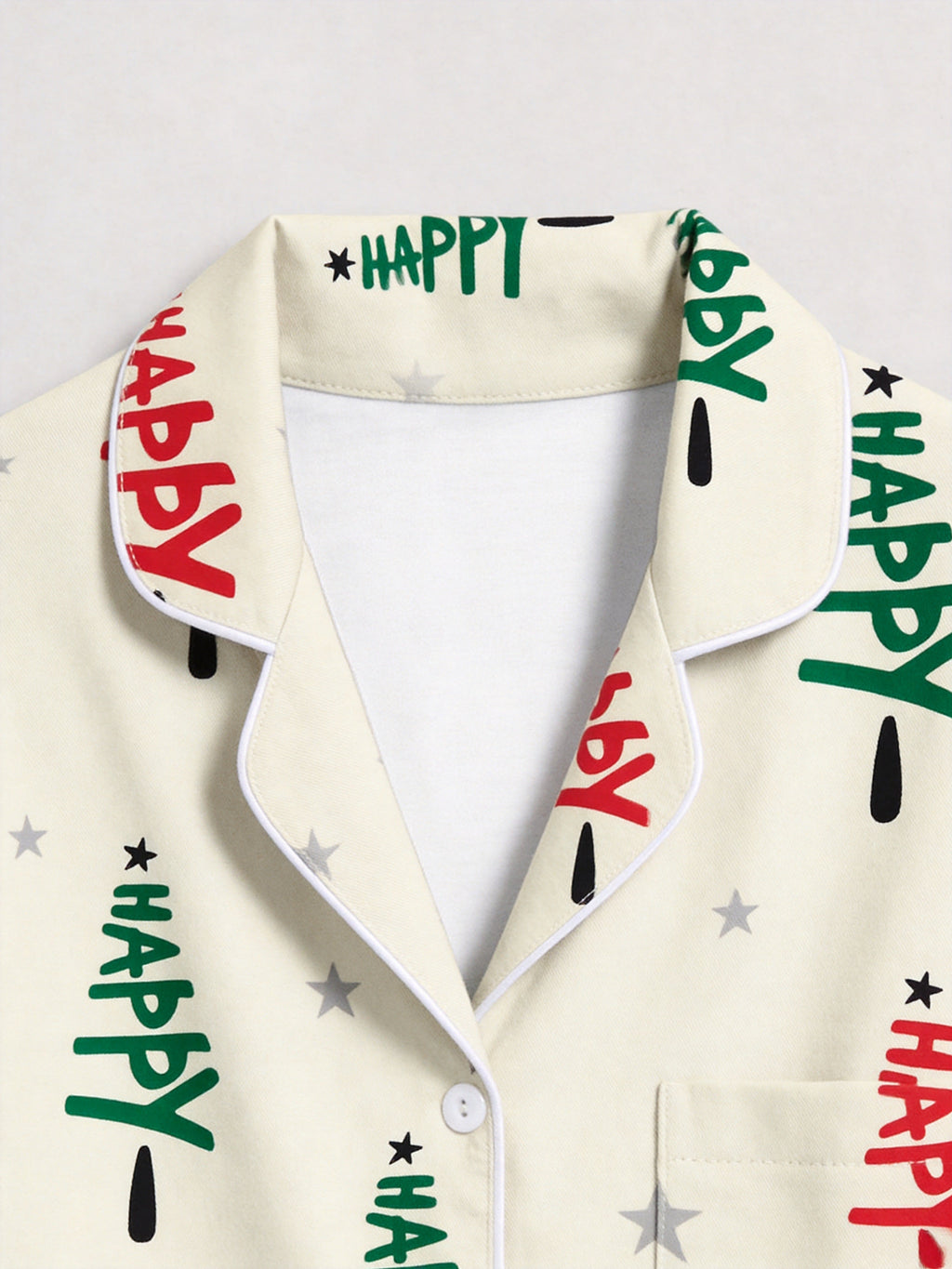 Green and Red Happy Letter Print Holiday Matching Couple Pajamas Long Sleeve Set