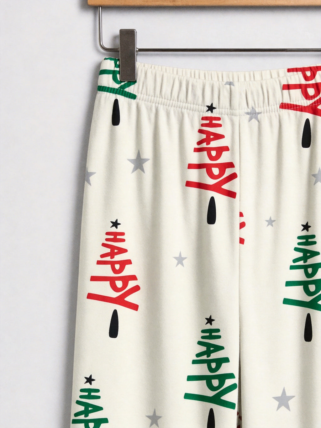 Green and Red Happy Letter Print Holiday Matching Couple Pajamas Long Sleeve Set