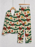 Christmas Garland with Red Bows and Ornaments Print Couple Matching Sleepwear Set