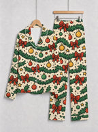 Christmas Garland with Red Bows and Ornaments Print Couple Matching Sleepwear Set
