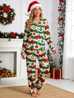 Christmas Garland with Red Bows and Ornaments Print Couple Matching Sleepwear Set
