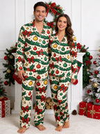 Christmas Garland with Red Bows and Ornaments Print Couple Matching Sleepwear Set