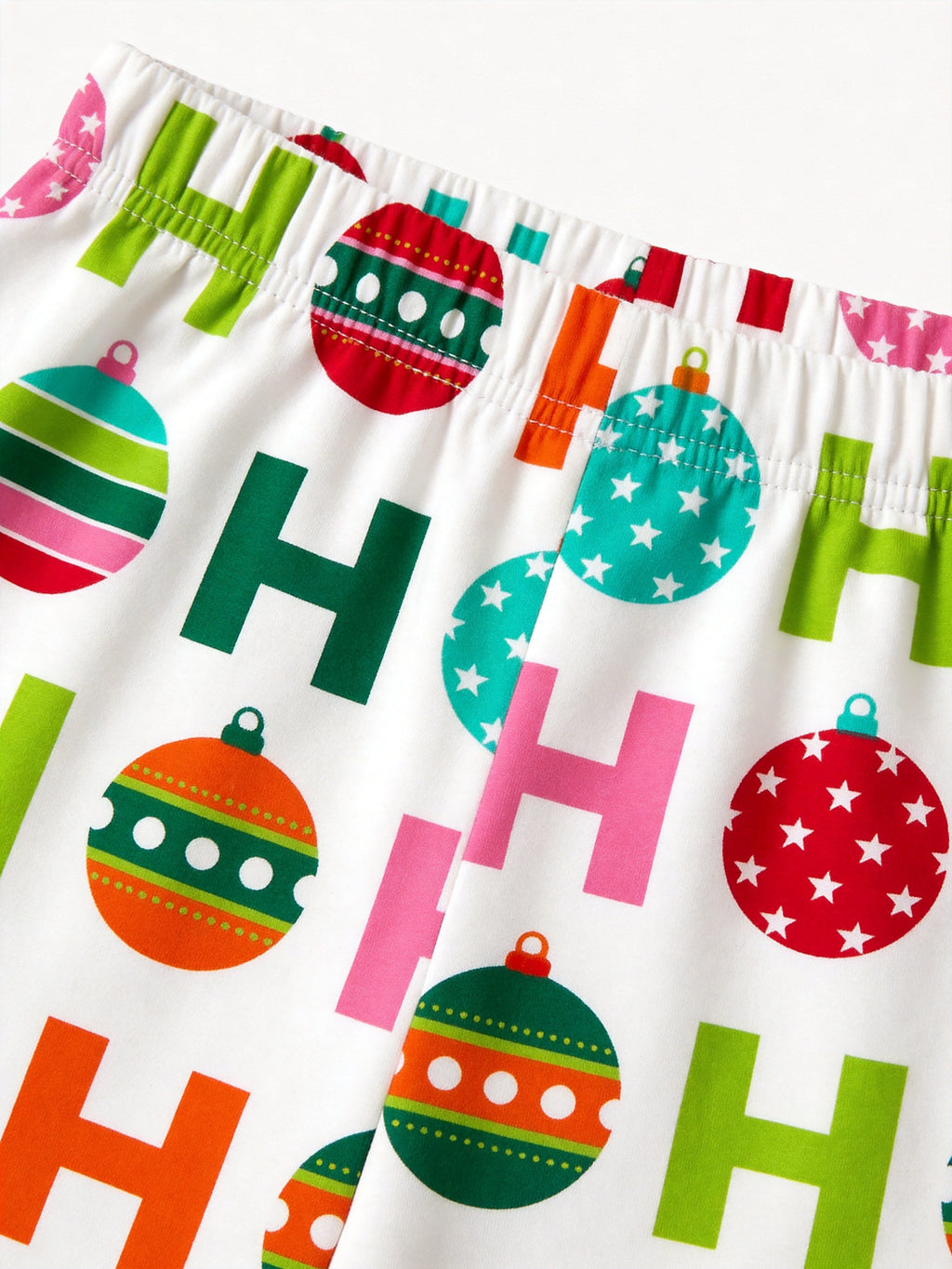 Colorful Festive Baubles and Ho Ho Ho Typography Print 3-Button Henley Couple Christmas PJs