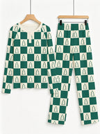 Forest Green and Cream Checkered Christmas Tree Print 3-Button Henley Family Matching Pyjamas