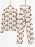 Mistletoe Bow Print 3-Button Henley Couple Holiday Sleepwear Set