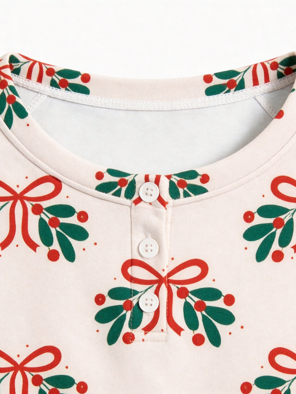 Mistletoe Bow Print 3-Button Henley Couple Holiday Sleepwear Set