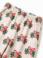 Mistletoe Bow Print 3-Button Henley Couple Holiday Sleepwear Set