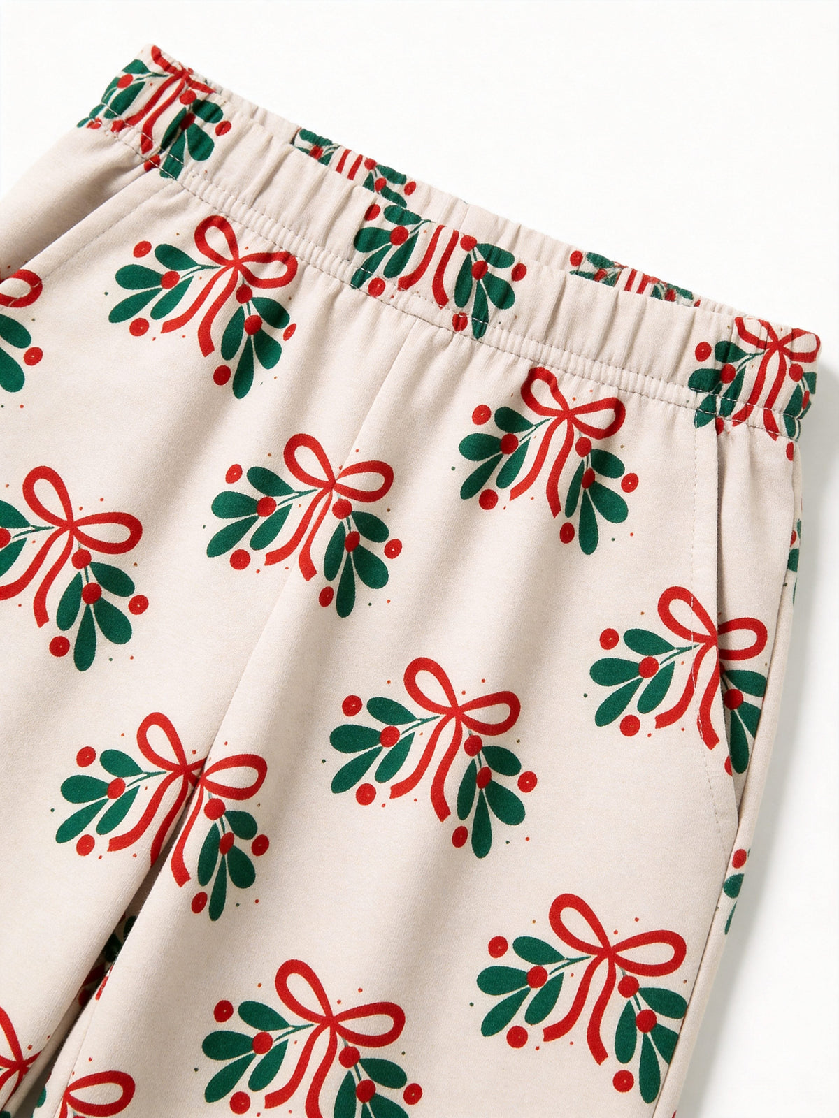 Mistletoe Bow Print 3-Button Henley Couple Holiday Sleepwear Set